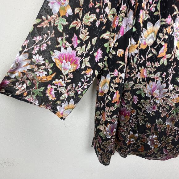 Daniel Rainn 2X Black Floral Burnout Peasant Top – Sheer 3/4 Sleeves, Boho - Picture 5 of 7